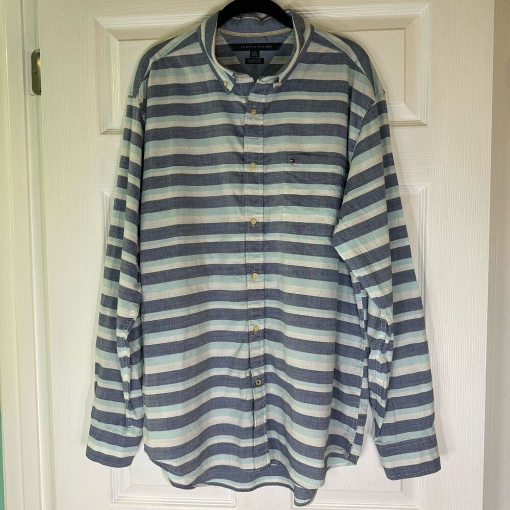 Tommy Hilfiger Classic Fit Cotton Long Sleeve Button Down Shirt Men’s Size XL